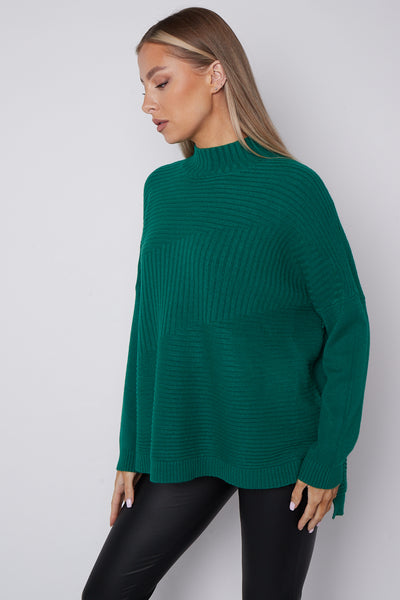 Green High Neck Ribbed Jumper