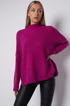 Purple High Neck Ribbed Jumper