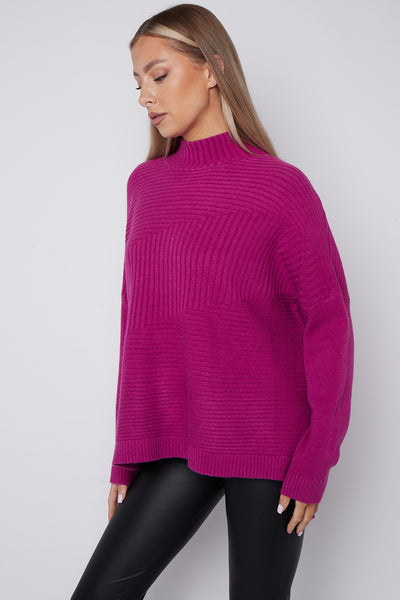 Purple High Neck Ribbed Jumper