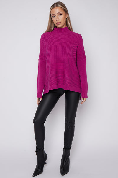 Purple High Neck Ribbed Jumper