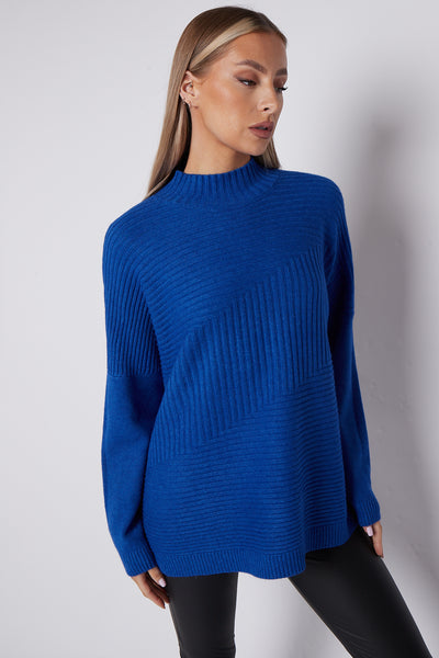 Royal Blue High Neck Ribbed Jumper