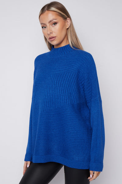 Royal Blue High Neck Ribbed Jumper