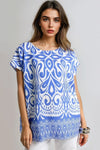 Blue Ikat Print Relaxed Fit Top