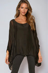 Black Silk Batwing Sleeve Blouse