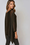 Black Silk Batwing Sleeve Round Neck Blouse