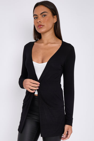 Black Boyfriend Jersey Cardigan With Pockets