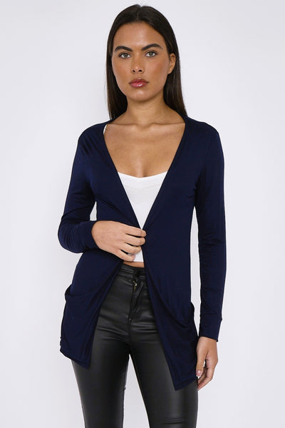 Navy Boyfriend Jersey Cardigan With Pockets