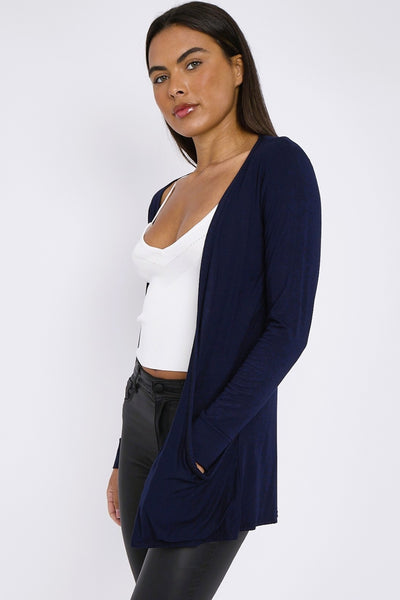 Navy Boyfriend Jersey Cardigan With Pockets