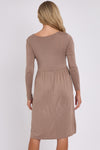 Mocha Long Sleeve Gathered Waist Dress