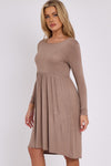 Mocha Long Sleeve Gathered Waist Dress