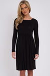 Black Long Sleeve Gathered Waist Dress