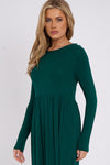 Green Long Sleeve Gathered Waist Dress