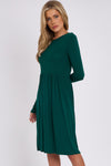 Green Long Sleeve Gathered Waist Dress