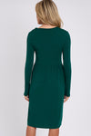 Green Long Sleeve Gathered Waist Dress