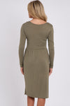 Khaki Long Sleeve Gathered Waist Dress