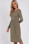 Khaki Long Sleeve Gathered Waist Dress