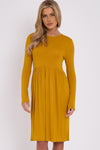 Mustard Long Sleeve Gathered Waist Dress