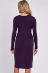 Purple Long Sleeve Gathered Waist Dress