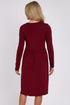 Wine Long Sleeve Gathered Waist Dress