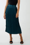 Green Leopard Print Pleated Midi Skirt