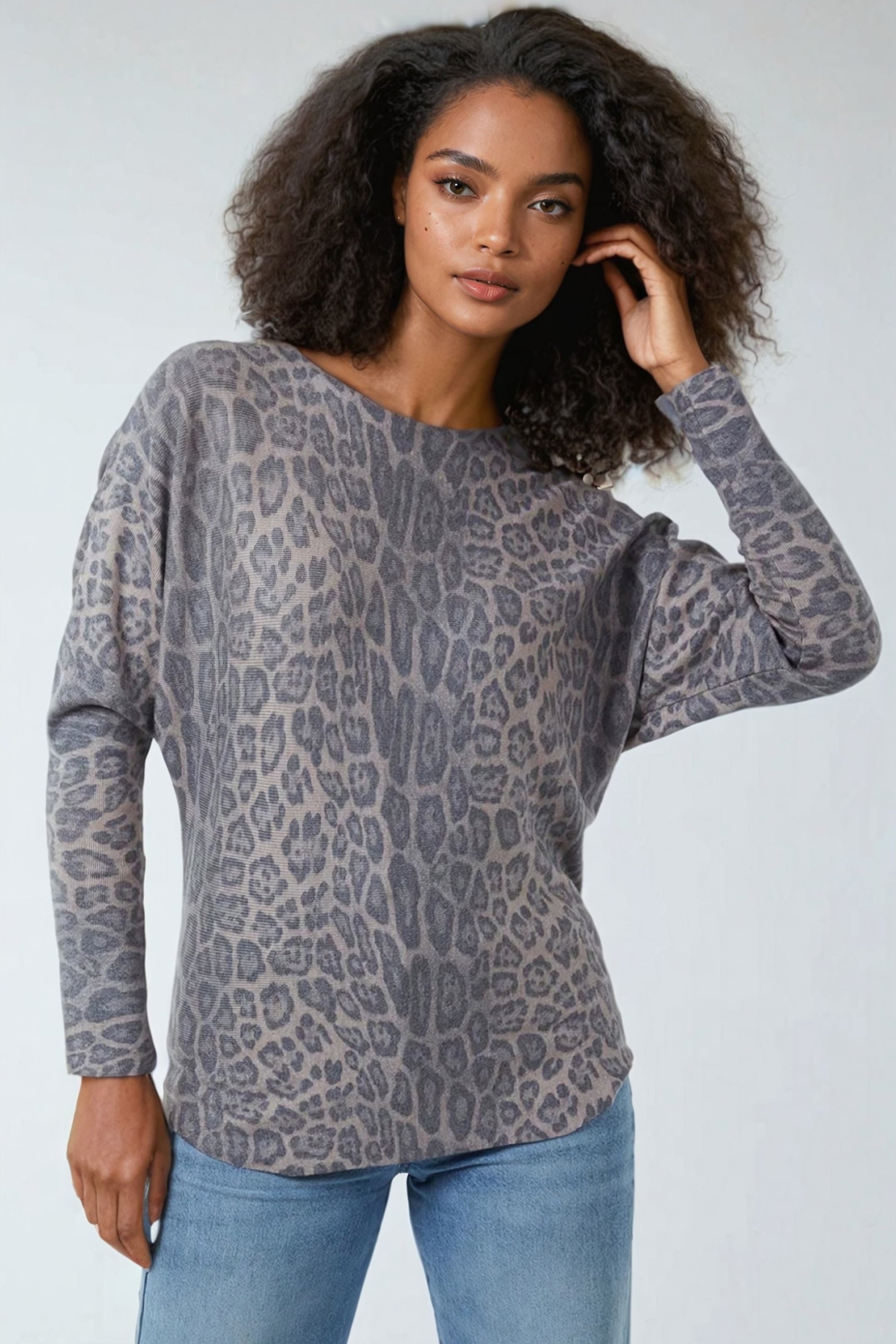 Mocha Leopard Print Batwing Jumper