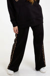 Black Leopard Print Side Stripe Wide Leg Joggers