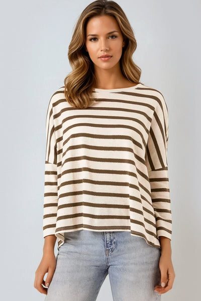 Khaki Lurex Stripe Knit Top