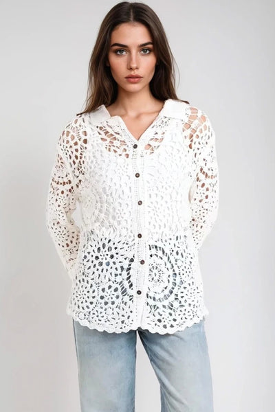 White Mandala Crochet Shirt