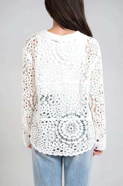 White Mandala Crochet Shirt