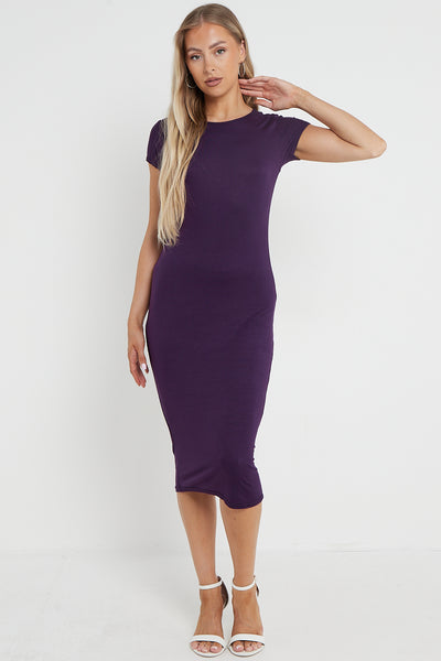 Purple Cap Sleeve Midi Dress