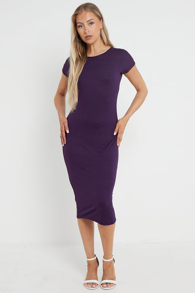 Purple Cap Sleeve Midi Dress