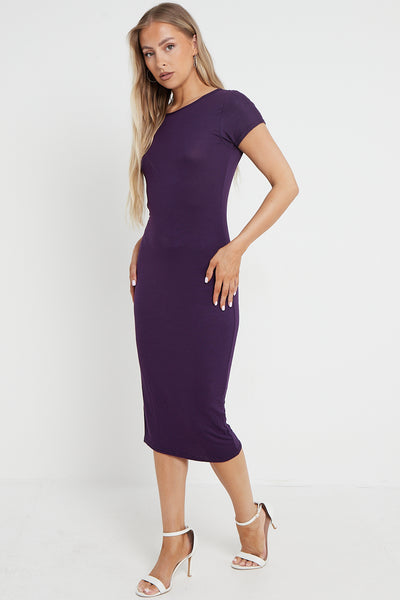 Purple Cap Sleeve Midi Dress