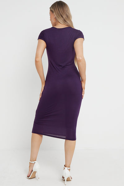 Purple Cap Sleeve Midi Dress