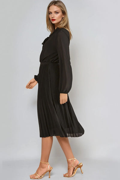 Black Pleated Midi Dress