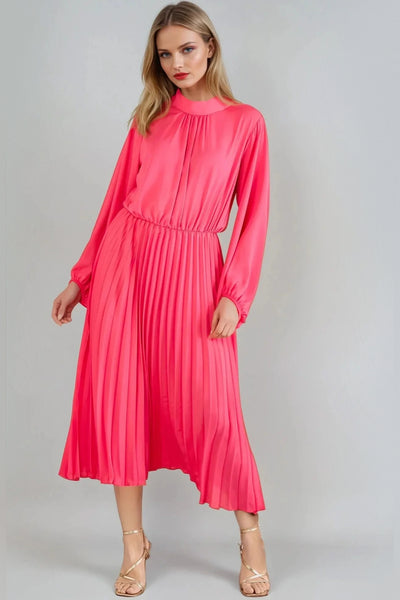 Pink Pleated Midi Dress