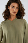 Khaki Open Collar Blouse