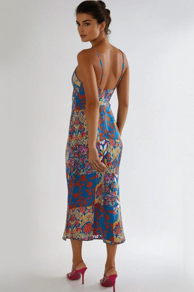 Blue Patchwork Cami Maxi Dress