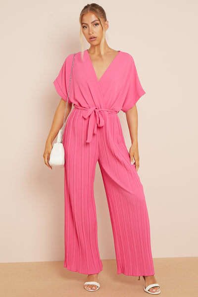 Pink Wrap Pleated Jumpsuit