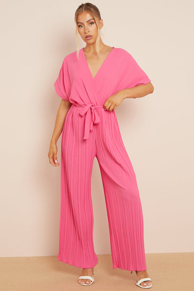 Pink Wrap Pleated Jumpsuit