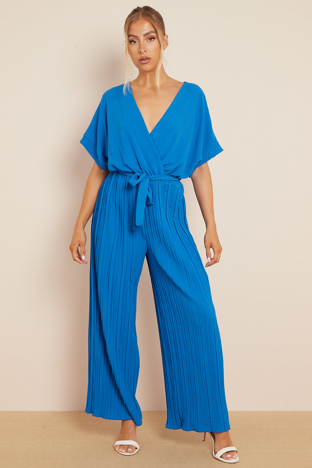 Royal Blue Wrap Pleated Jumpsuit