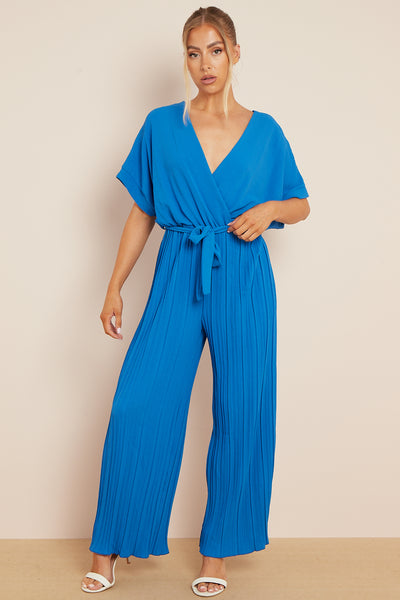 Royal Blue Wrap Pleated Jumpsuit