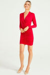 Red Plunge Neck Ruched Mini Dress