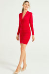 Red Plunge Neck Ruched Mini Dress