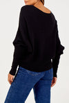 Black Ribbed Batwing Jumper