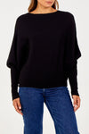 Black Ribbed Batwing Jumper