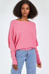 Hot Pink Ribbed Batwing Jumper