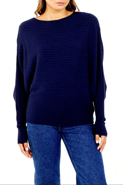 Navy Ribbed Batwing Jumper