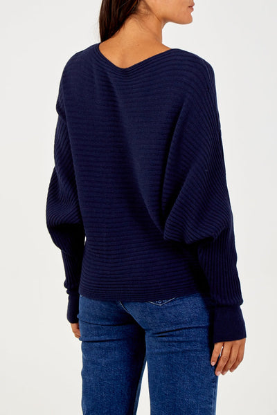 Navy Ribbed Batwing Jumper