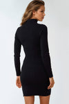 Black Ribbed Cut Out Roll Neck Dress