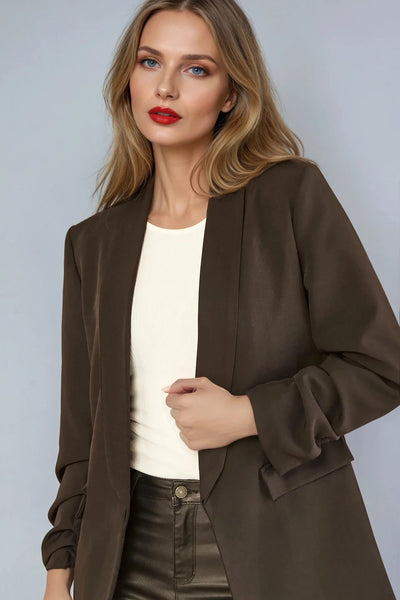 Black Blazer with Ruched Sleeves